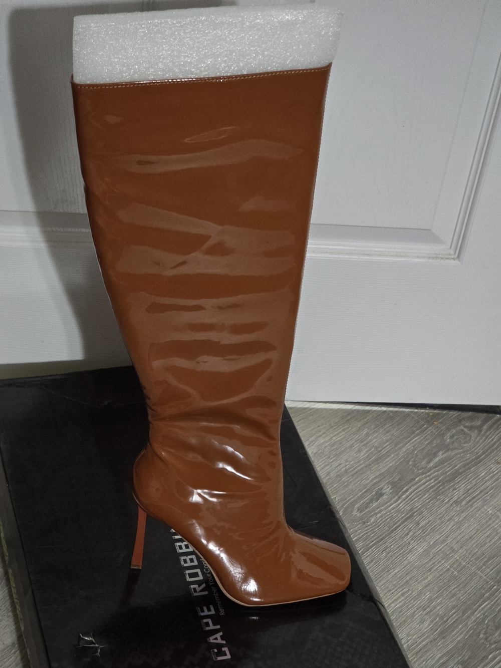 Cape Robbin Cognac Patent Knee-High Stiletto Boot